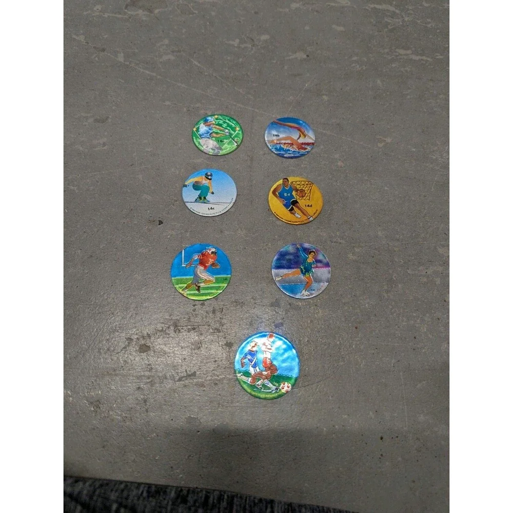 Vintage 1993 Set Of 7 Metallic Reflective Pog Krome‎ Kap Olympic Sports
